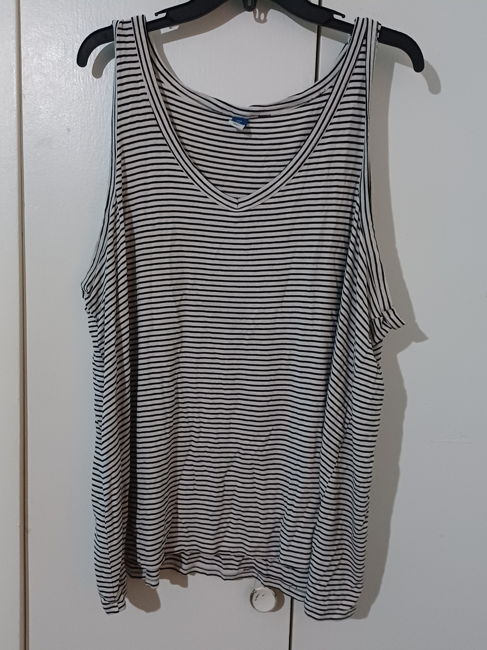 Old Navy Black and White Striped V-Neck Tank Top